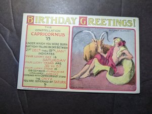 Mint 1908 USA Birthday Greetings Postcard Astrology Capricornus Constellation