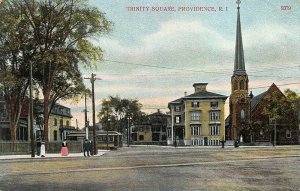 Providence RI Trinity Square Trolley Postcard