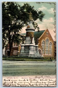 1907 Utica New York NY Vintage Postcard Soldiers Monument Plymouth Church Chapel