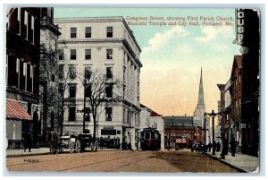 1916 Congress Street First Parish Church Masonic Temple  Portland Maine Postcard