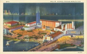 1933 Chicago World's Fair Hall of Science Aerial Night View Postcard