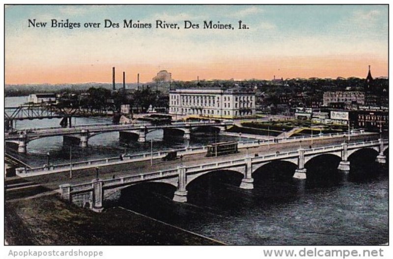 Iowa Des Moines New Bridges Over Des Moines River 1916
