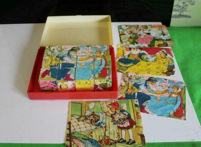 PICTURE CUBE PUZZLE IN BOX VINTAGE 1960'S WOODEN