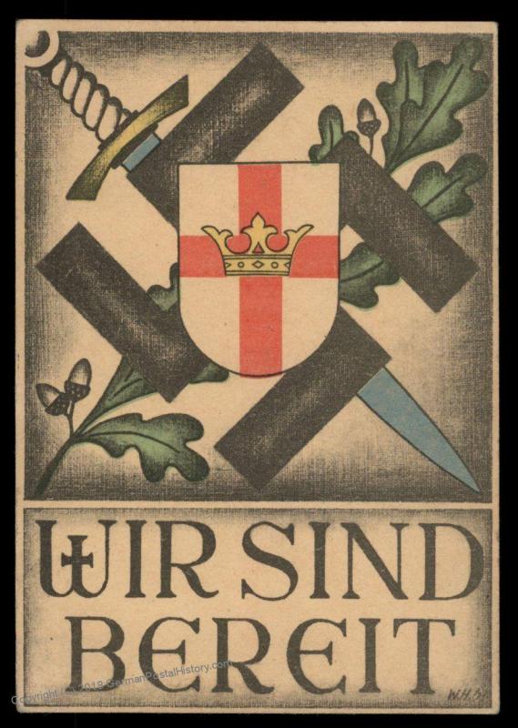 Germany 1942 Knights Templar Shield with Crown Propaganda Card Feldpost US 90981