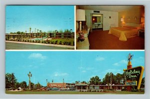 Waycross GA, Holiday Inn Palm Trees Pool Chrome Georgia c1966 Postcard