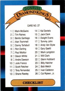 1987 Don Russ Baseball Card Diamond Kings Checklist sk20706