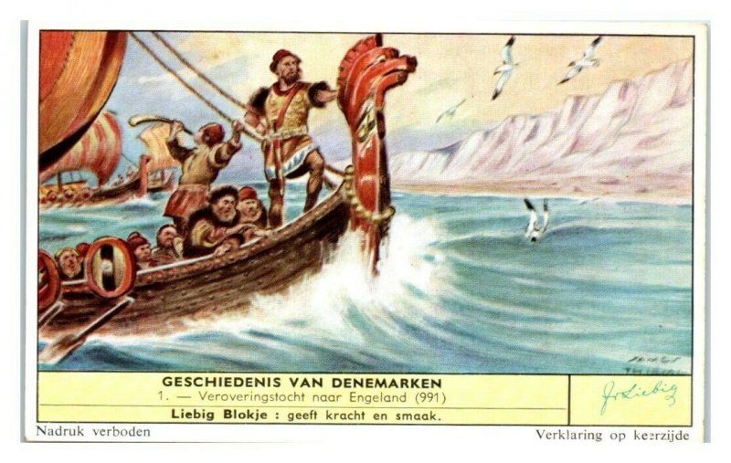 Conquest of England, History of Denmark Liebig Belgian Trade Card *VT28D