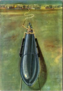 Mint Italy WW2 Patriotic Artist picture postcard Skull Riding Atomic Bomb