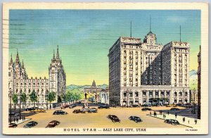 Vtg Salt Lake City UT Hotel Utah Mormon Temple 1930s View Linen Postcard