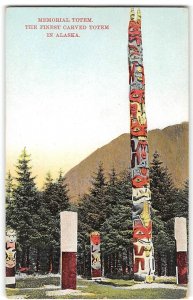 Memorial Totem, Sitka, Alaska Native American Indian Totem Pole 1910s Postcard
