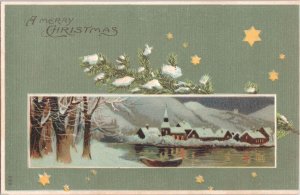 Charming 1907 Antique CHRISTMAS Postcard - Winter Village Scene