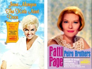 2~Postcards Reno, NV Nevada JANE MORGAN & PATTI PAGE Nugget Casino Advertising