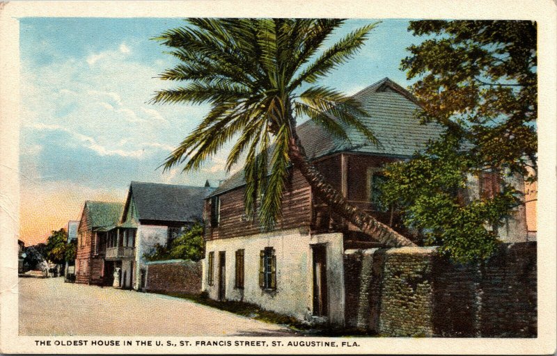 Vtg 1920s Oldest House St Francis Street St Augustine Florida FL Postcard