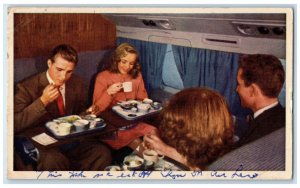 1950 Mealtime Mainliner Cuisine United's DC-6 Mainliner 300's Club Car Postcard