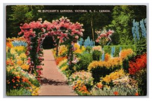 Butchart Gardens Arbor Victoria BC British Columbia Canada Linen Postcard Z3