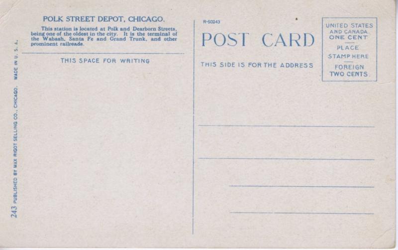 Chicago Illinois IL ~ Polk Street Depot ~ Polk & Dearborn Vintage Postcard