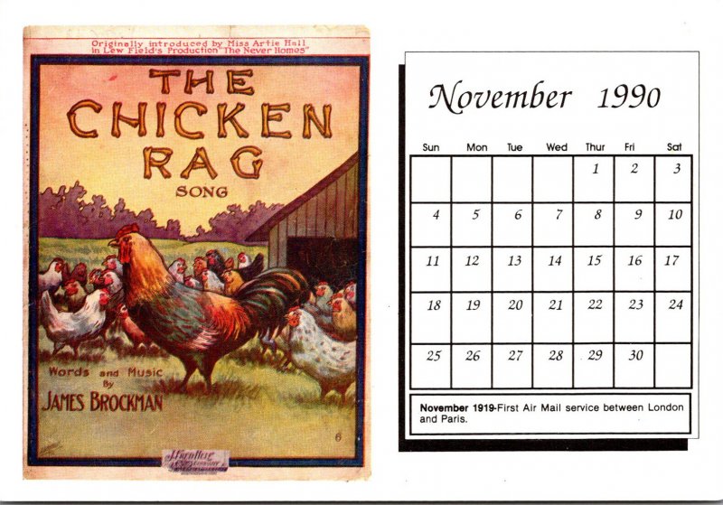 1990 Sheet Music Calendar Series November The Chicken Rag Song