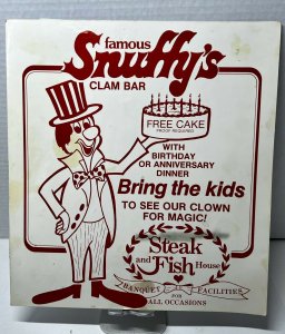 Vintage 1980s Snuffy's Clam Bar Menu