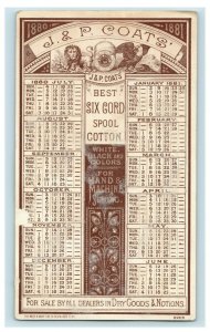 1870s-80s J & P Coats Thread Spool Cleopatra's Needle Calendar Card F17