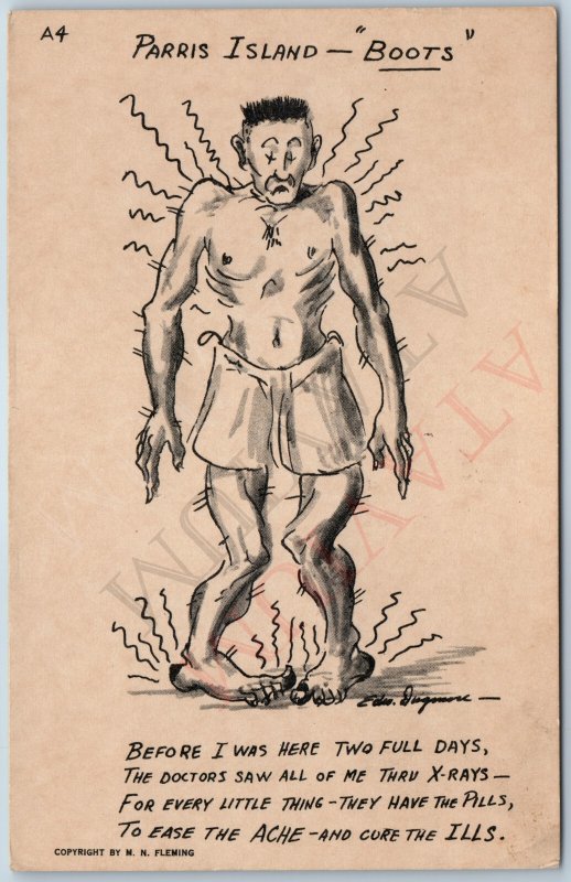 c1940s Parris Island SC Marine BKS Cancel Pvt William Schaffer Fleming Boot A201