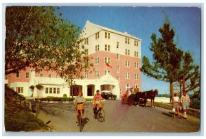Bermuda Postcard Two People Biking Entrance to Elbow Beach Surf Club 1957