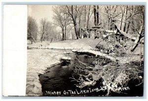 c1910's Winter Scene Little Iowa River View LeRoy MN RPPC Photo Postcard