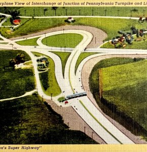 PA-121 Pennsylvania Turnpike Aerial View Postcard Super Highway c1930-40s PCBG8C
