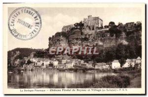 Old Postcard Feodal Chateau Beynac and Village