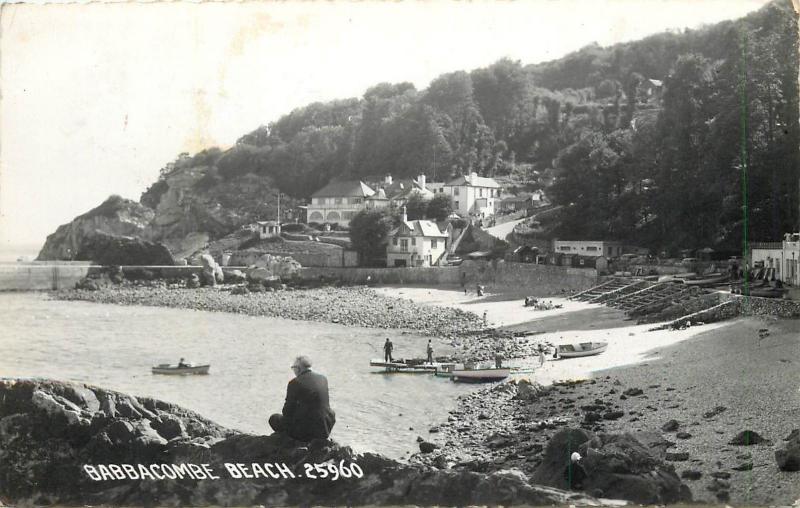 Babbacombe Beach & Cary Arms Hotel Torquay Real Photo Postcard 1961