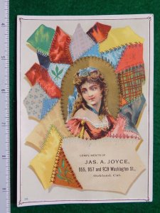 1870s-80s Jas A Joyce Lady in Dress Stitched Patches Victorian Trade Card F30