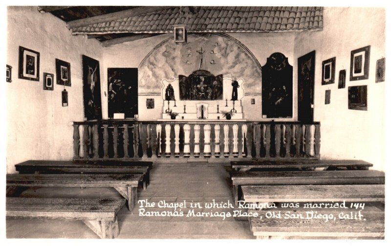 Postcard Real Photo 1943 The Chapel Ramona's Marriage Place Old San Diego RPPC