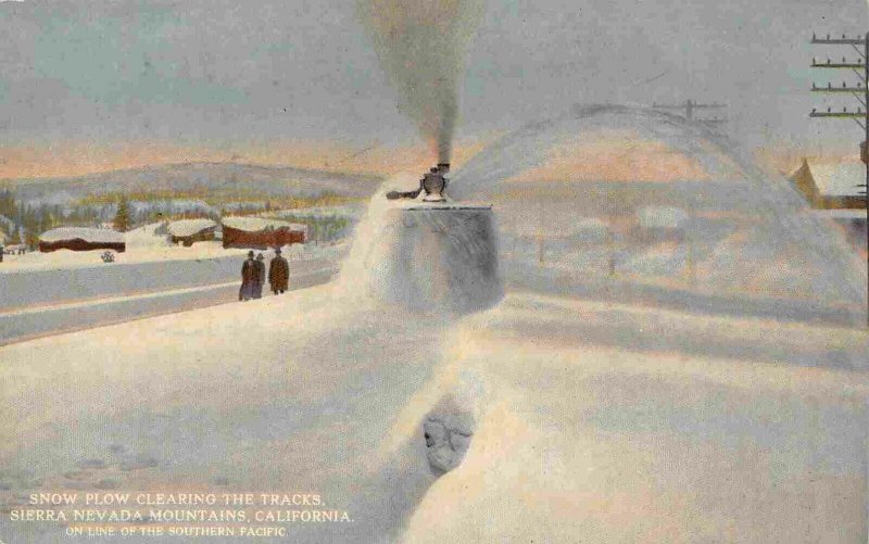 Snow Plow Railroad Train Clearing Tracks Sierra Nevada Mt California postcard