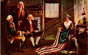 Birth Nations Flag Painting Betsy Ross Philadelphia PA Postcard VTG UNP Unused 
