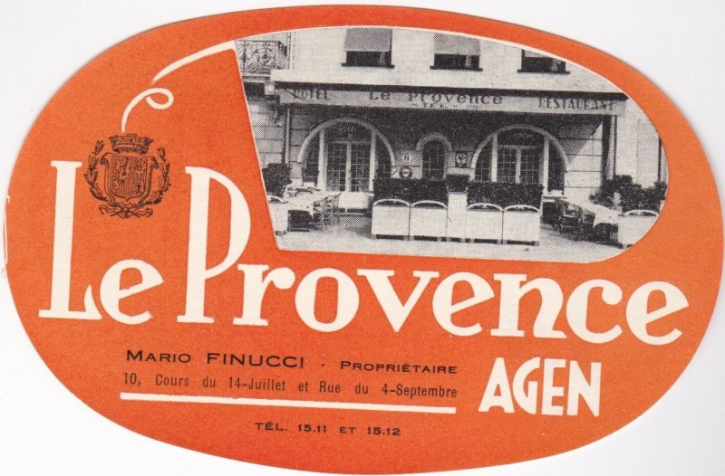 France Agen Hotel Restaurant Le Provence Vintage Luggage Label sk1034