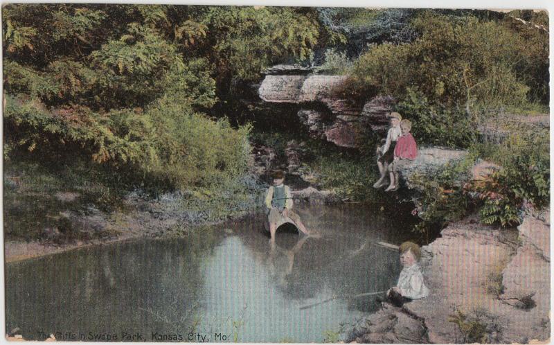 1909 KANSAS CITY Missouri MO Postcard SWOPE PARK CLiffs Swimming Kids