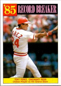 1986 Topps Baseball Card '85 Record Breaker Tom Perez Reds sk10665
