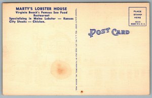 Postcard Virginia Beach VA c1940s Martys Lobster House Sea Food Restaurant Linen