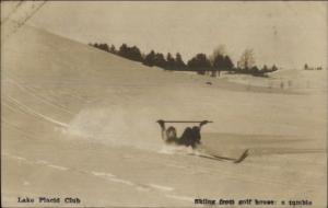 Lake Placid Club NY Skiing Tumble c1910 Real Photo Postcard