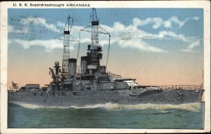 USS Superdreadnought Arkansas Battleship Military Ship Vintage Postcard
