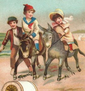 1880s J&P Coats Spool Cotton Calendar Children Donkeys Cat Dog Lot Of 4 P213