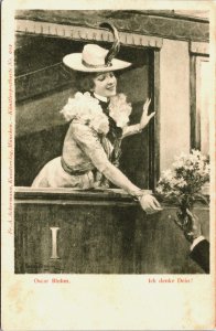 Beautiful Women Oscar Bluhm Ich Denke Dein! Art Nouveau Vintage Postcard C116