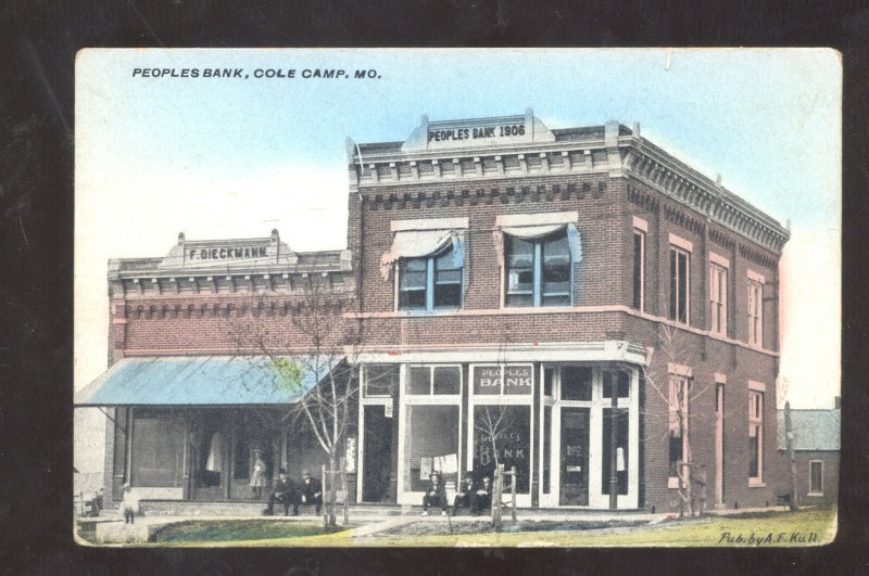 COLE CAMP MISSOURI PEOPLES BAND DOWNTOWN STREET SCENE VINTAGE POSTCARD MO