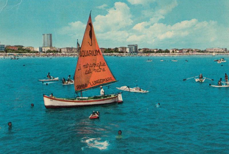 Italian Sailing Ship Riviera Di Rimini Advertising Aquarium 2x Postcard
