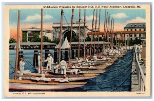 Annapolis Maryland MD Postcard Midshipmen Preparing Sailboat Drill US Naval 1943