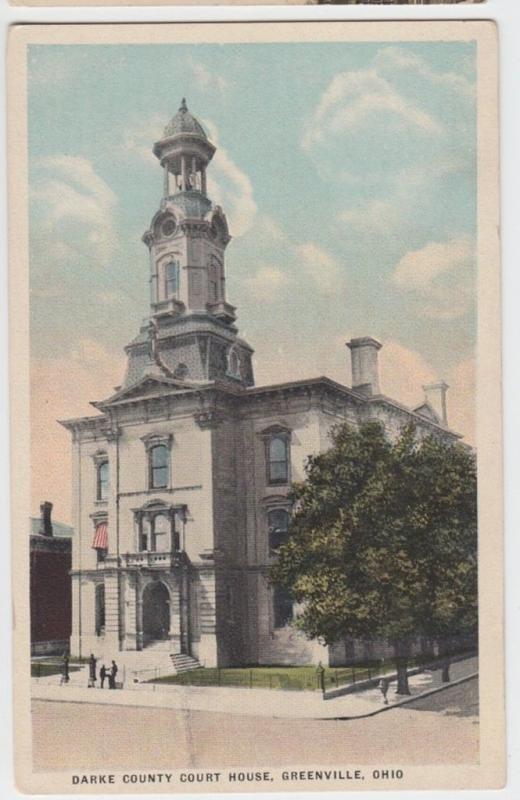 c1910 GREENVILLE Ohio Postcard DARKE COUNTY COURT HOUSE People