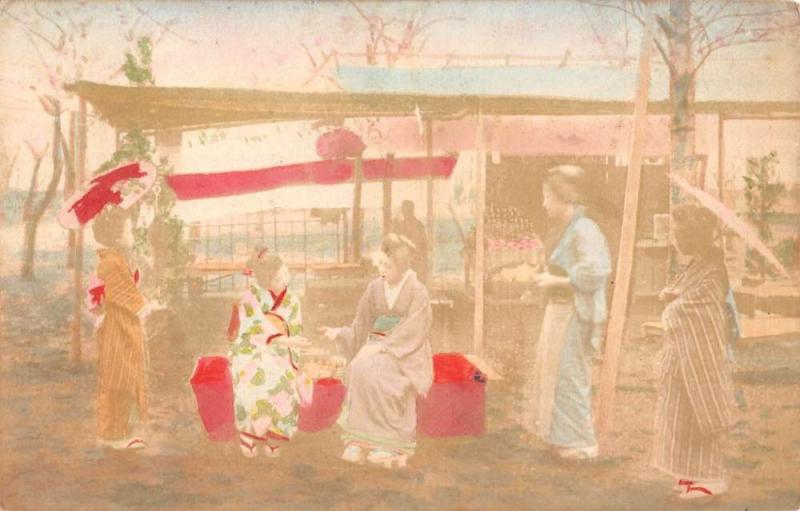 Japan Native Women Kimono Market Tinted Real Photo Antique Postcard K61647
