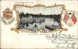 Fenelon Falls Ontario Below the Locks Patriotic Border c1905 Postcard 