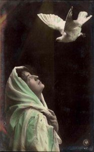 Oranotype Woman with Dove Tinted Real Photo NPG 431 Vintage Postcard