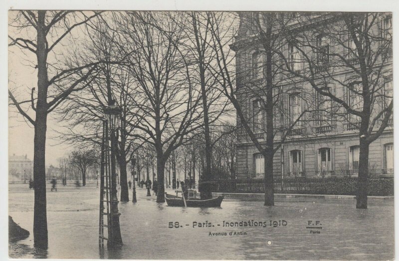 France; Paris Floods, 1910, Avenue D' Antin, No 58 PPC By FF, Unused