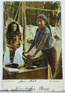 Mexico Molenderas Girls Grinding Seed 1908 Postcard D19